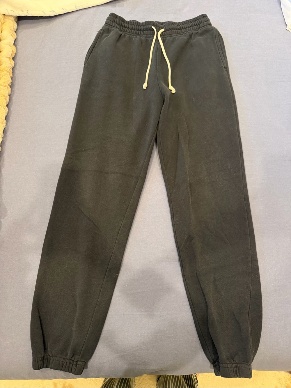 Urban Outfitters Black Sweat Jogger Pants with Cream Drawstring
